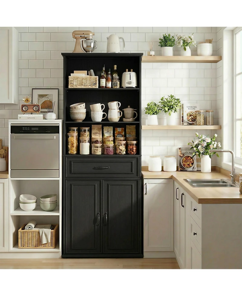 Aheaplus 80-In Tall Bookcase with Wood Drawers and Display Shelving
