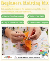 Aeelike Knitting Kit for Beginners, Complete Beginner Knitting Set with Needles and Cotton Yarn, Learn to Knit Dishcloth