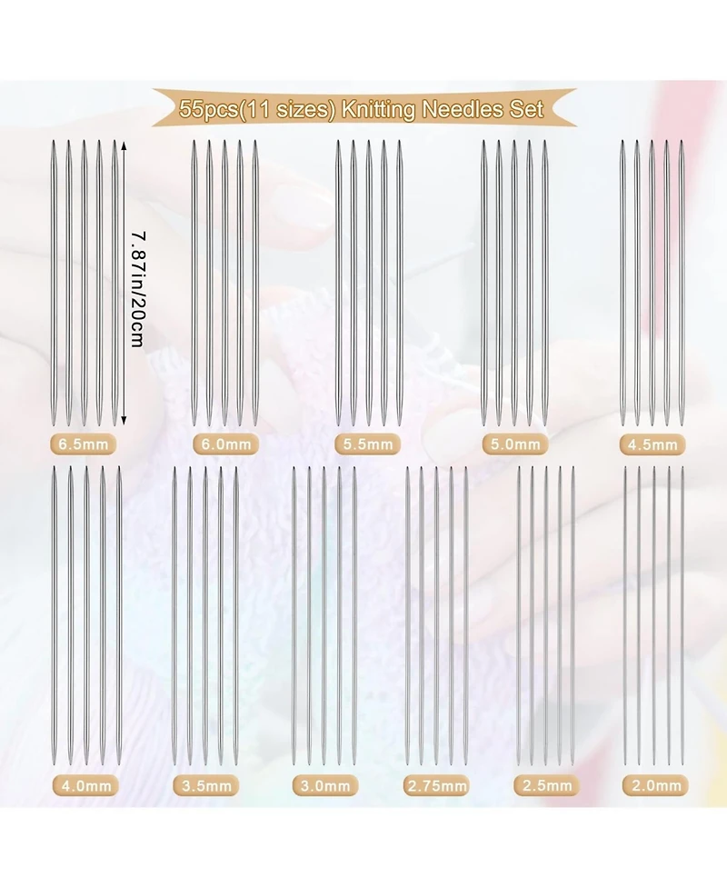 Aeelike 55-Piece Double Pointed Knitting Needles Set - Short Knitting Needles for Beginners