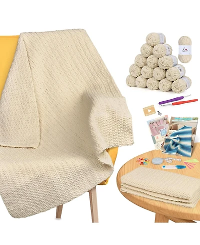 Aeelike Beginner Crochet Blanket Kit - Soft Chenille Yarn, Instructions and Accessories