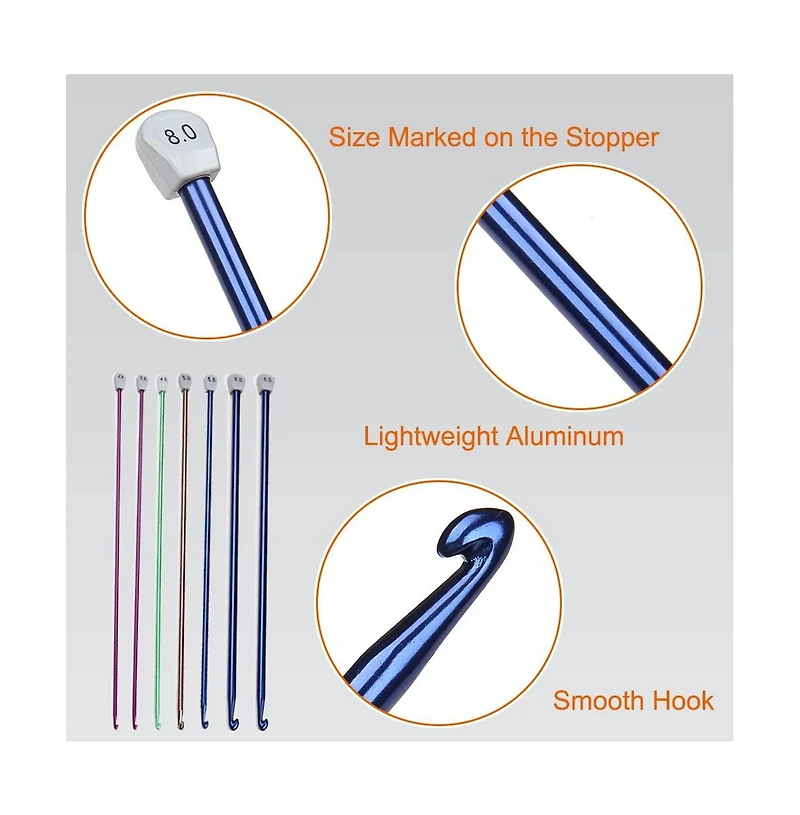 Aeelike Tunisian Long Crochet Hooks Set - 6 Sizes 6.5mm to 11mm, Lightweight Aluminum Afghan Hooks, 13.78 Inches Long for Blankets Scarves Bags