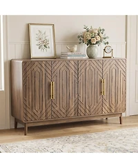 Sailvan Sideboard Buffet Cabinet, Carved 4-Door Accent Cabinet with Adjustable Shelf