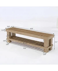 Tribesigns 63" Long Entryway Dining Bench with Slatted Shelf Farmhouse wooden bench seat with storage for hallway, mudroom, bedroom
