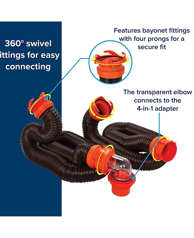 Camco RhinoFLEX 20' Sewer Hose with Sidewinder Support Rv Trailer Accessory Set