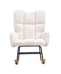 Rainsken Glider Rocking Chair, with High Backrest Armchair, Teddy Fabric, Wood Leg, 250 lbs Weight, for Living Room Bedroom Offices