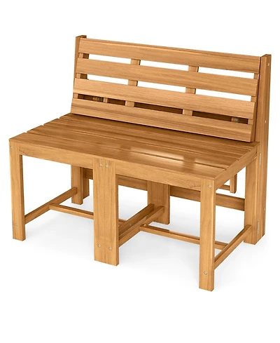 Sugift 3-in-1 Outdoor Acacia Wood Loveseat Bench Furniture with Slatted Seat