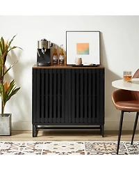 Clihome Modern Storage Cabinet with Slatted Grille Striped Door, Mdf Dresser Sideboard with Metal Legs
