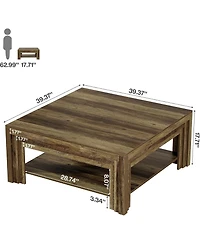 Tribesigns Square Coffee Table: 39" rustic farmhouse table with storage shelf and carved legs. For living room, apartment, small space.