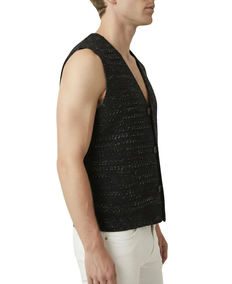 Modenaire Men's Textured V-Neck Button-Front Knit Vest