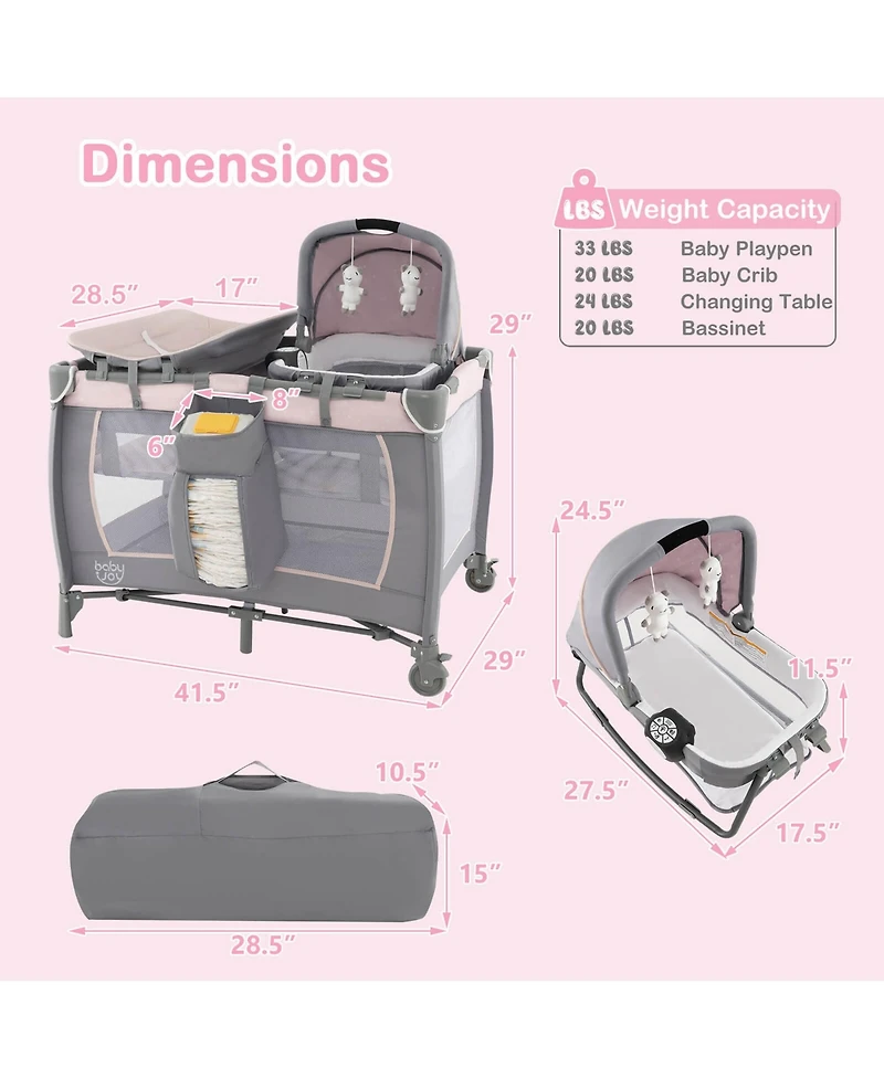 Costway 4-in-1 Convertible Portable Baby Playard Newborn Napper with Music and Toys