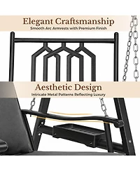 Pamapic 1 Person Porch Swing With Heavy-duty Metal Frame, Dual Side Trays And Adjustable Chains