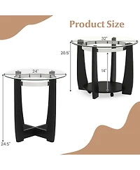 Costway Tempered Glass Coffee Table Set of 3, 2-Tier Coffee Table and 2 Round End Tables