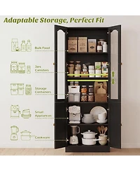 Aheaplus 80" Pantry Cabinet with Glass Door and Shelves, Kitchen Storage Cabinet