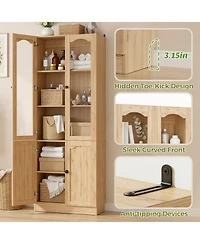 Aheaplus 80" Pantry Cabinet with Glass Door and Shelves, Kitchen Storage