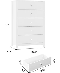 gaomon Modern 5 Drawer Wooden Dresser Chest, Tall Cabinet with Deep Storage Drawers, Metal Knobs, Versatile for Bedroom