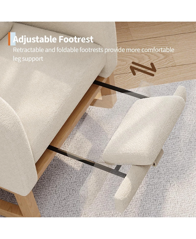 homfan Teddy Fleece Nursery Room Glider Rocking Chair with Extendable Footrest, Side Pockets and Pillow