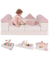 Sugift 9-Piece Climb and Crawl Foam Play Set with Suede Covers for Kids Ages 3+