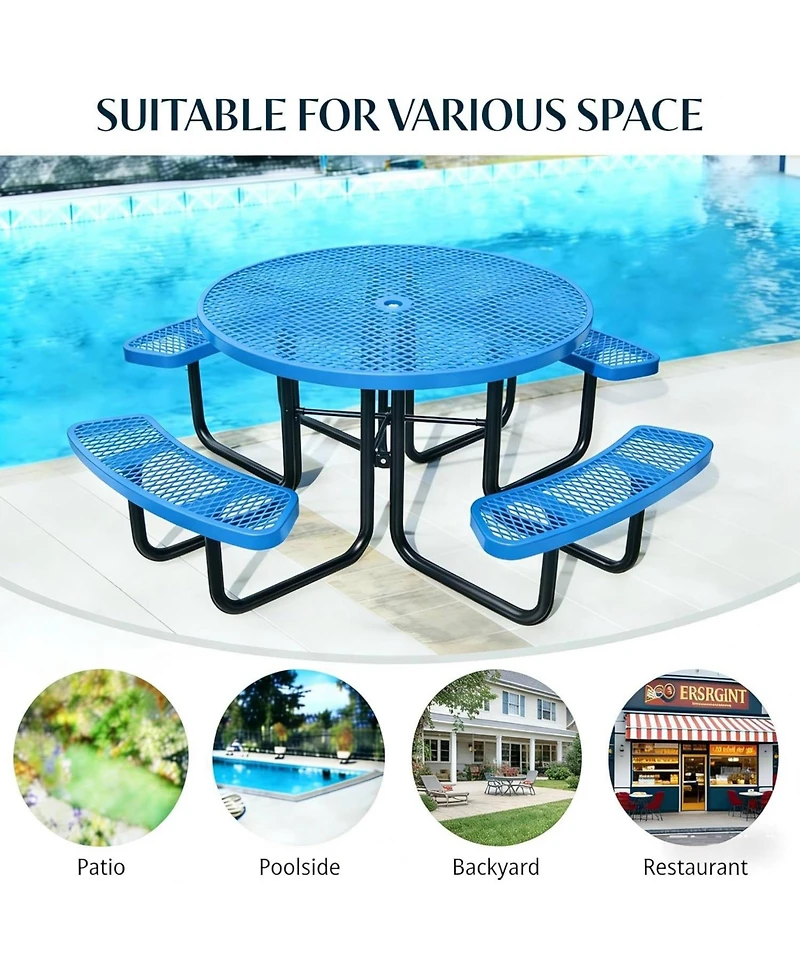 gaomon Heavy Duty 46" Round Patio Picnic Tables for Outdoors with Umbrella Hole