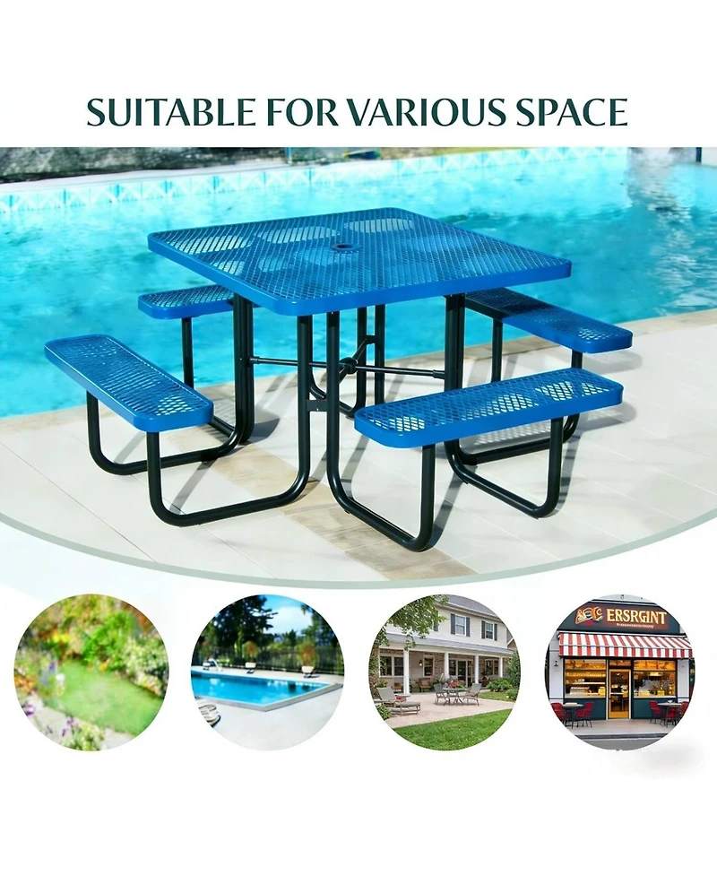 gaomon Heavy Duty 46" Square Patio Picnic Tables for Outdoors with Umbrella Hole