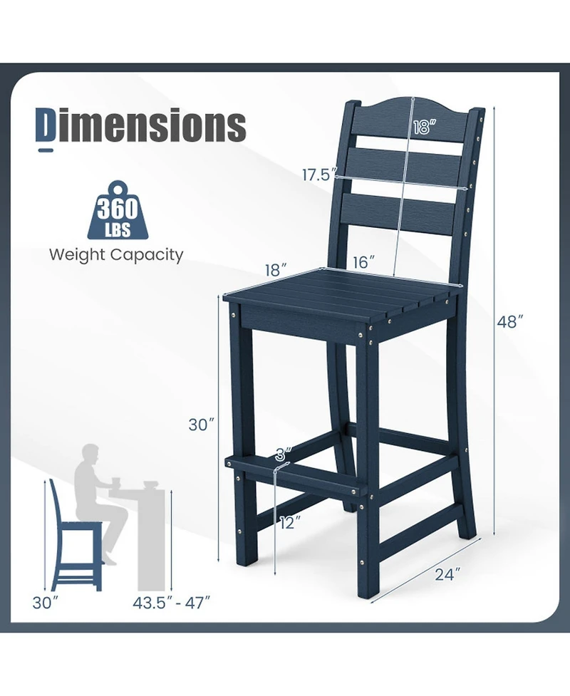 Sugift 30 Inch Hdpe Counter Height Bar Stool with Curved Back and Slatted Footrest