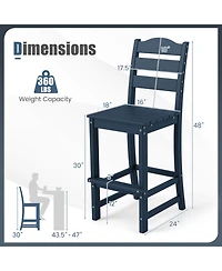 Sugift 30 Inch Hdpe Counter Height Bar Stool with Curved Back and Slatted Footrest