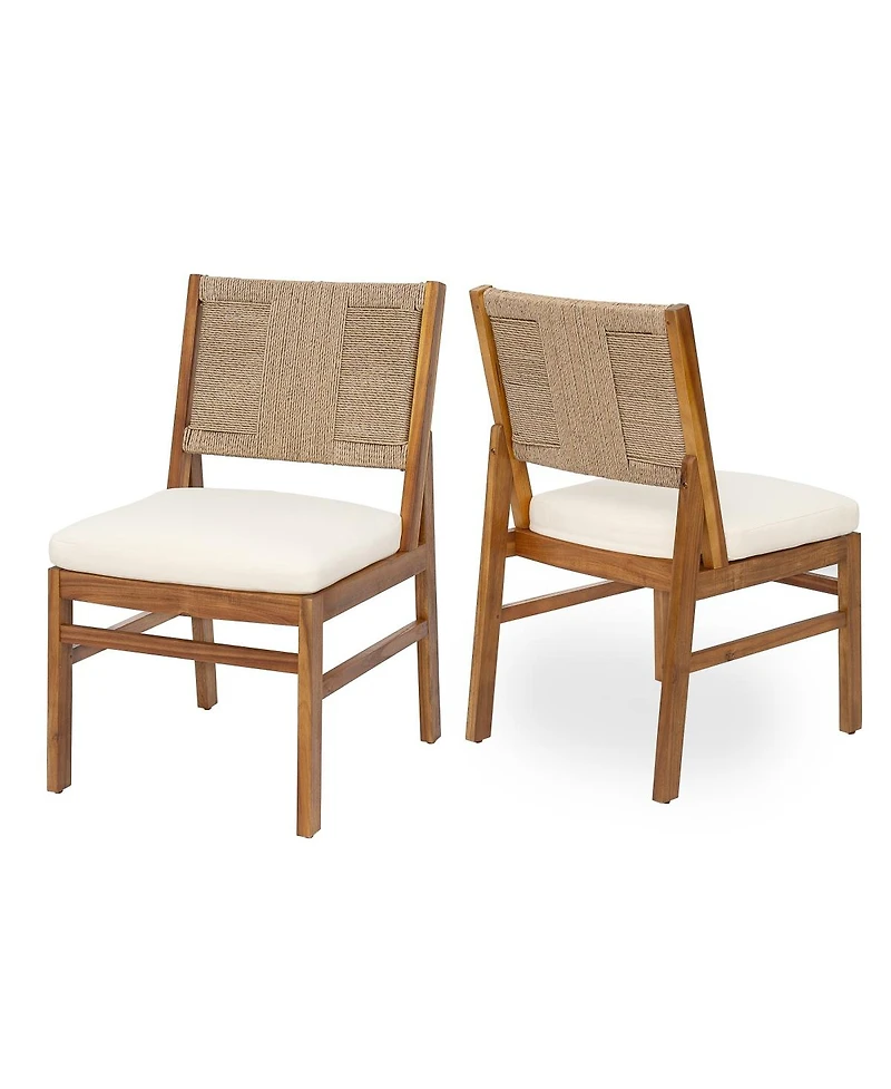 Asagikoiai 7-Piece Acacia Wood Patio Dining Set, Teak Table and Wicker Chairs with Cushions
