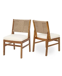 Asagikoiai 7-Piece Acacia Wood Patio Dining Set, Teak Table and Wicker Chairs with Cushions