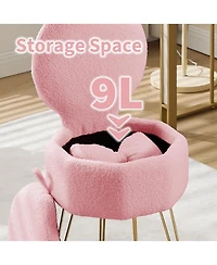 homfan Vanity Stool Chair with Pillow, Foldable Backrest, Sherpa Fleece Makeup Hidden Storage and Metal Legs, Modern Accent