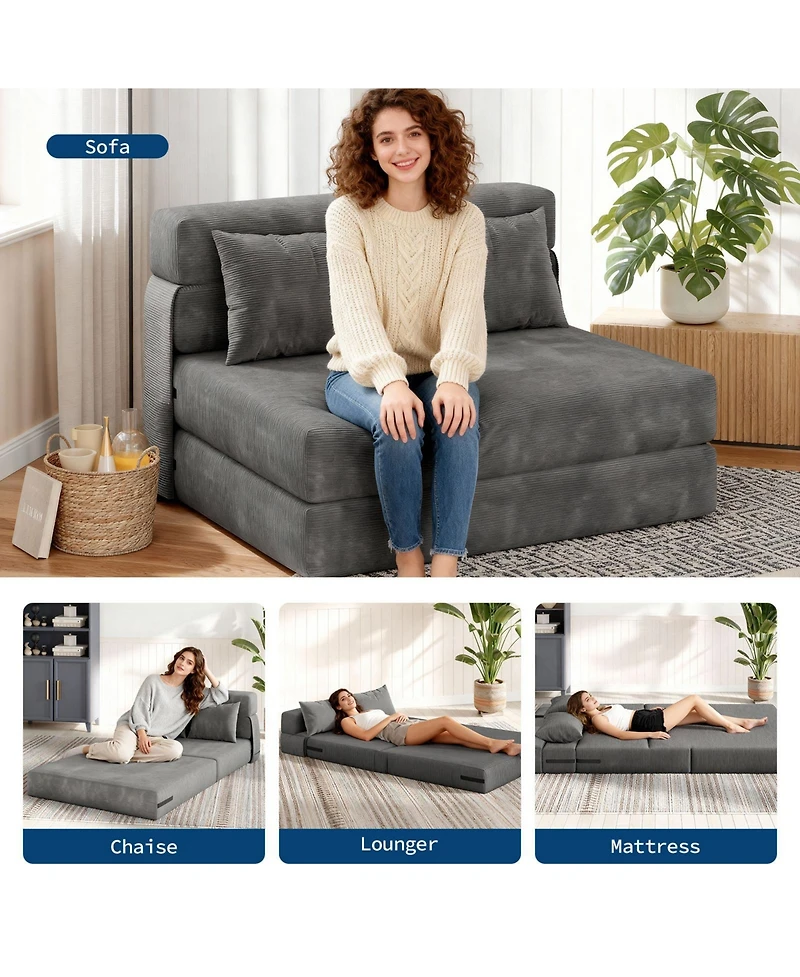 homfan 76"x40" Folding Sofa Bed - Corduroy Sleeper Sofa with Washable Cover and Segmented Backrest for Bedroom or Guest Room