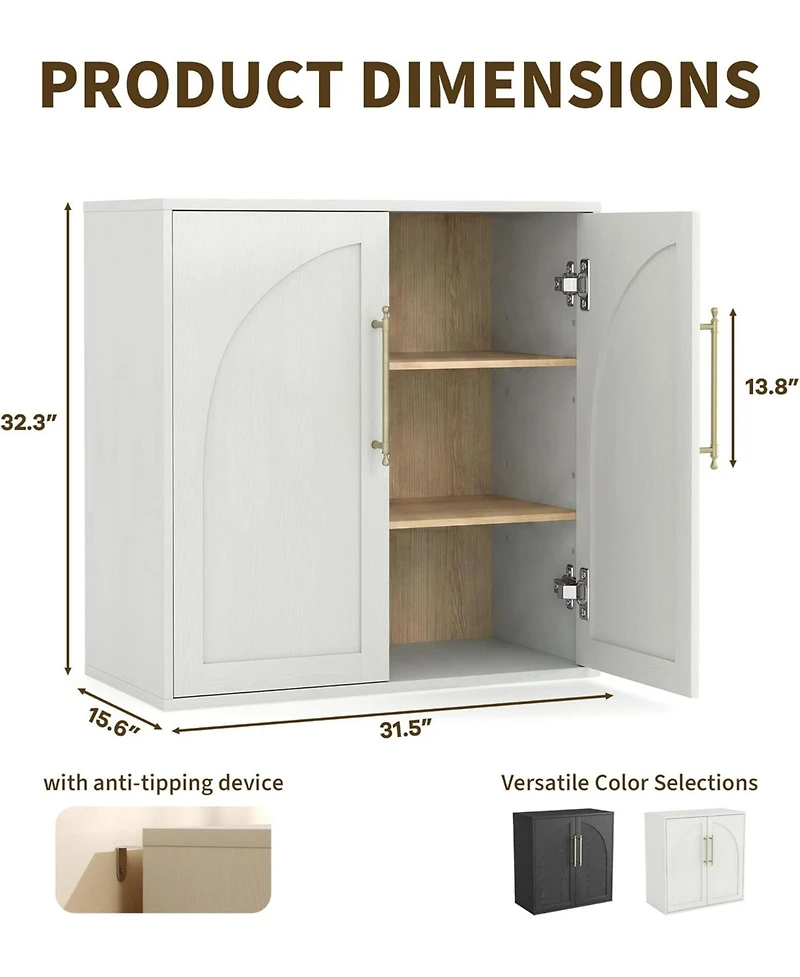 homfan Arched Sideboard Cabinet 2 Adjustable Shelves and Anti-Tip Kit, Farmhouse Storage Buffet for Living Room, Kitchen or Bedroom