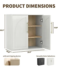 homfan Arched Sideboard Cabinet 2 Adjustable Shelves and Anti-Tip Kit, Farmhouse Storage Buffet for Living Room, Kitchen or Bedroom