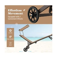Boyel Living Patio Heavy-Duty Adjustable Chaise Lounge Chair with Canopy Cup holder and Wheels
