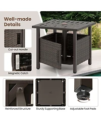 Sugift 22 in Pe Wicker Patio Side Table with 1.93 in Umbrella Hole
