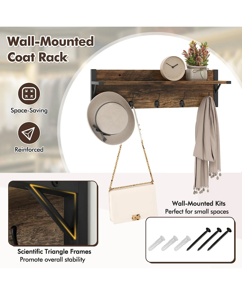 Sugift Coat Rack and 5-Tier Shoe Stand Combo with Drawers and Mesh Shelves, 25.5 in. Wide