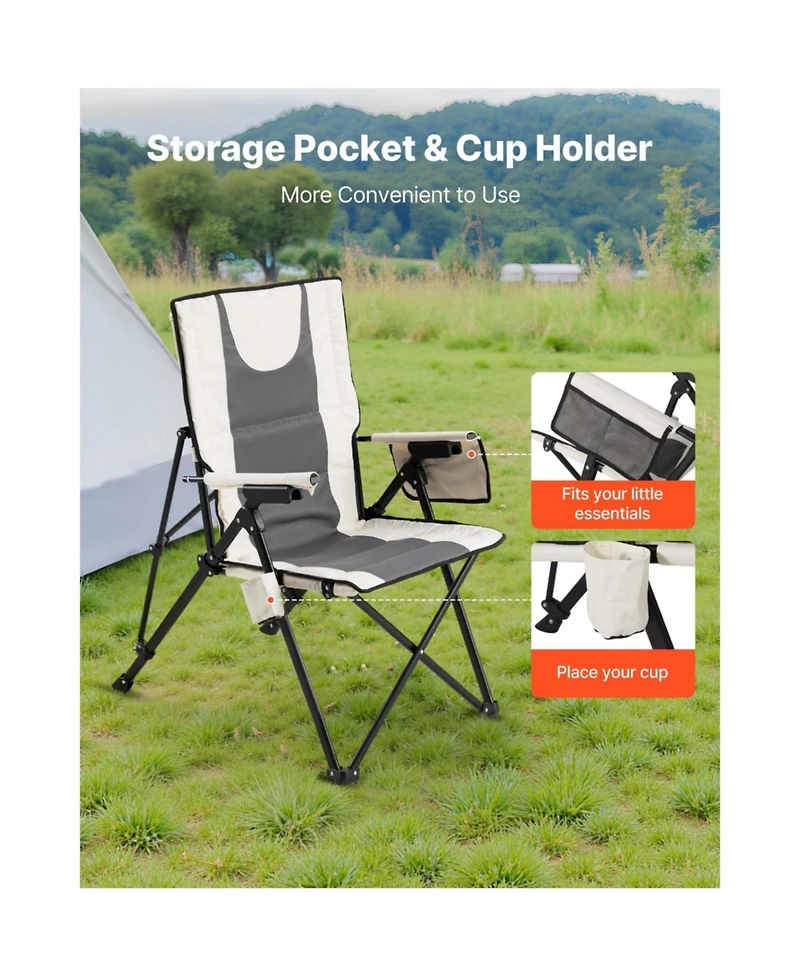 Yiortwo Folding Camping Chair with 3 Reclining Positions, High Back Outdoor Chair