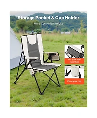 Yiortwo Folding Camping Chair with 3 Reclining Positions, High Back Outdoor Chair