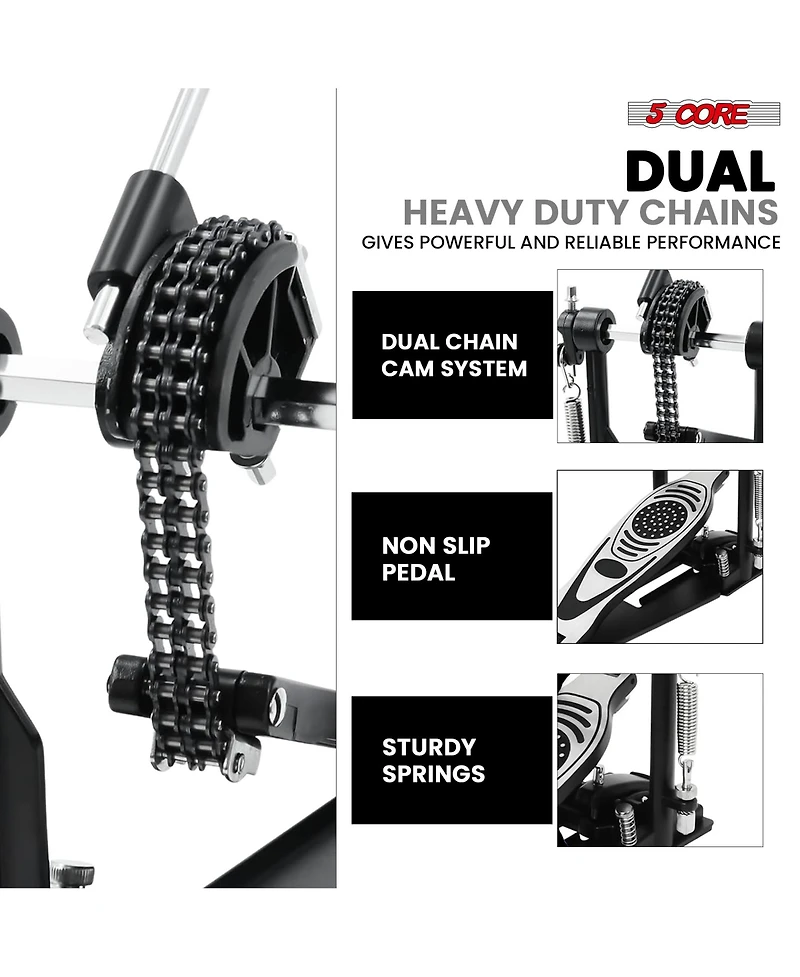 5 Core Bass Drum Pedal Mount Adjustable Felt Beater Head Single Chain Heavyduty Kick Drum Foot Pedal