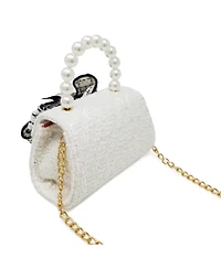 Puttisu Girls Coco Ribbon Tweed Handbag with Pearl Handle