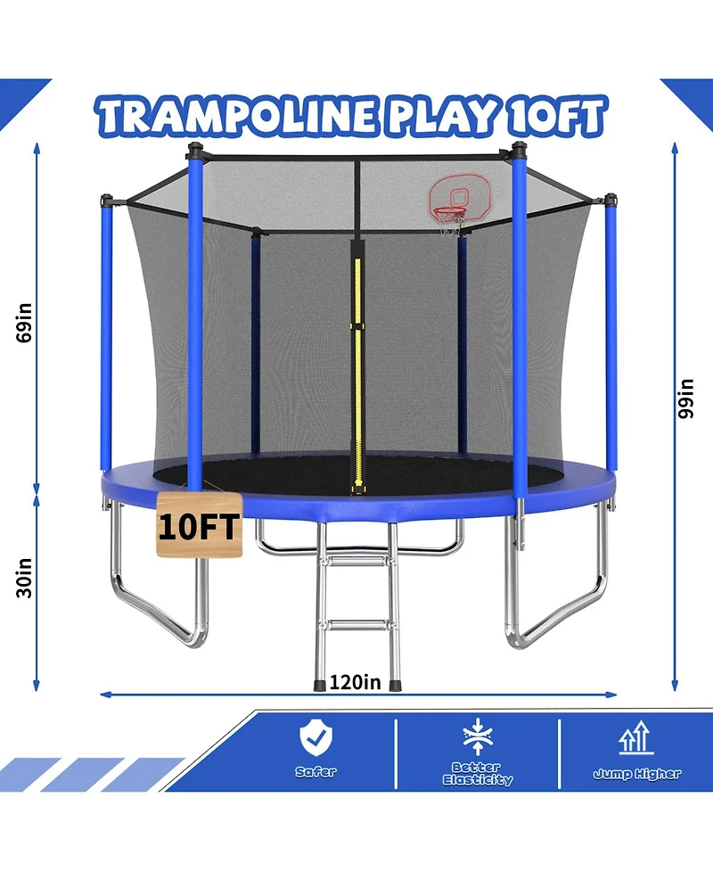Zeny Classic 10Feet Straight Pole Trampoline with Basketball Hoop and Ladder