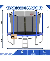 Zeny Classic 10Feet Straight Pole Trampoline with Basketball Hoop and Ladder