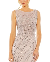 Mac Duggal Women's Sleeveless High Neck Sequin Beaded Gown