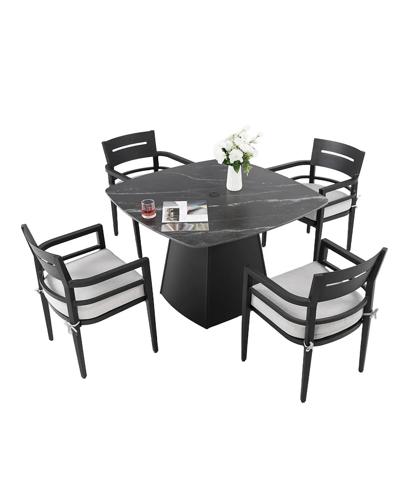Asagikoiai 5-Piece Aluminium Outdoor Dining Set with Sintered Stone Table and 4 Chairs