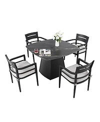 Asagikoiai 5-Piece Aluminium Outdoor Dining Set with Sintered Stone Table and 4 Chairs