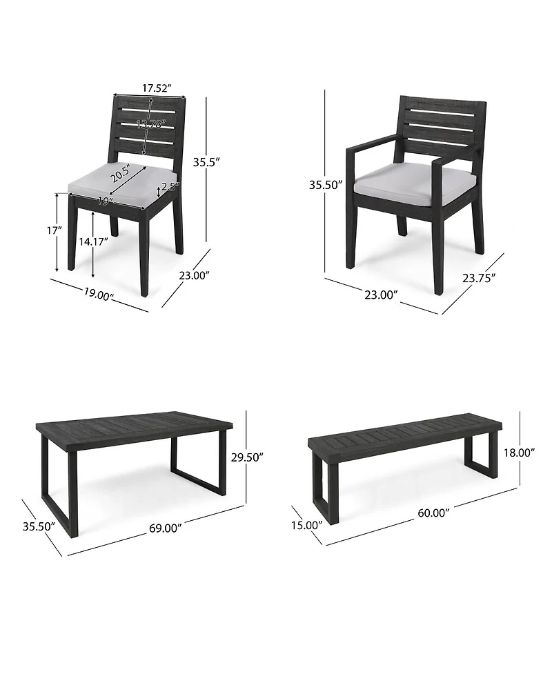 Asagikoiai 6 Seater Acacia Wood Outdoor Dining Set with Bench and Cushions