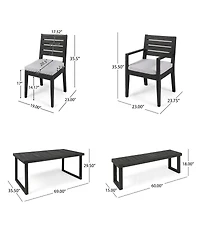 Asagikoiai 6 Seater Acacia Wood Outdoor Dining Set with Bench and Cushions