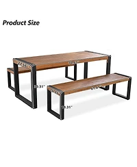 Asagikoiai 3-Piece Outdoor Acacia Wood Dining Set with Benches with Steel Frame