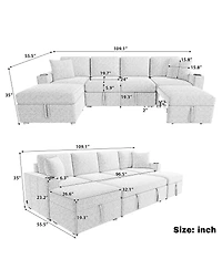Clihome Sectional Sofa Bed L-shaped Sofa with Movable Storage Ottoman