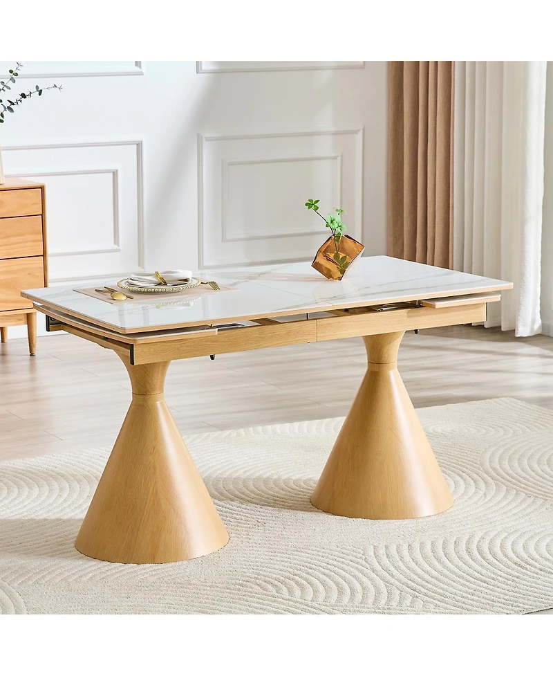 Streamdale Furniture Extendable Stone-Top Dining Table with Tapered Metal Legs