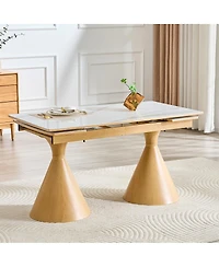Streamdale Furniture Extendable Stone-Top Dining Table with Tapered Metal Legs