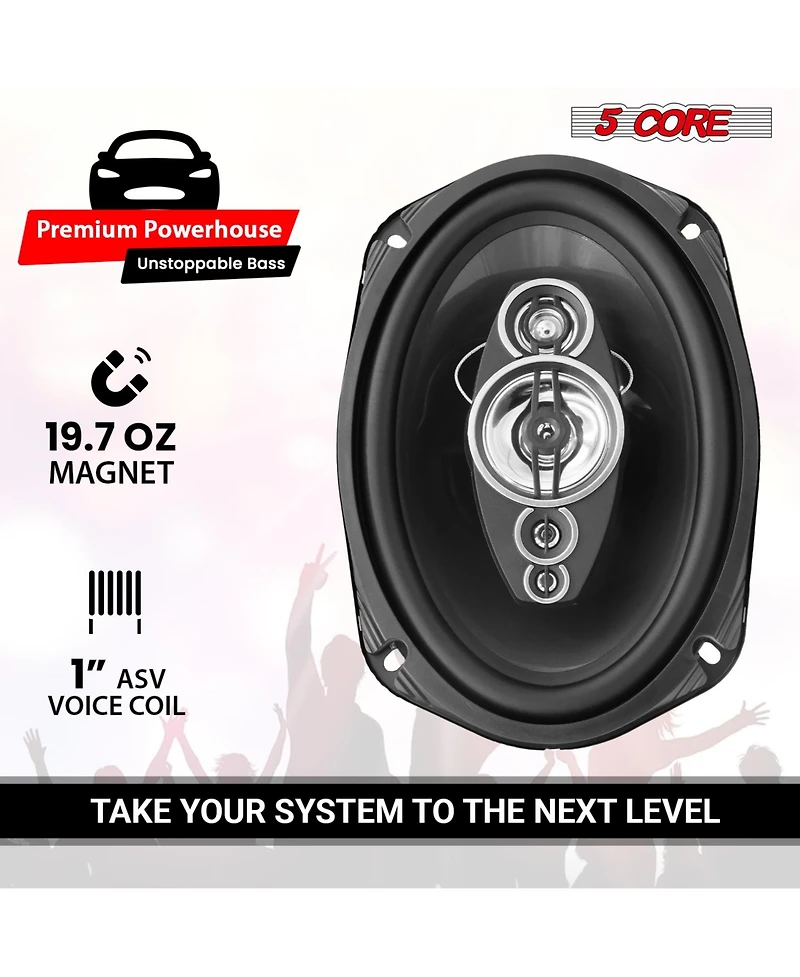 5 Core 6x9 Car Speaker 800W Pair 4Ohm 4 Way Coaxial Speaker Audio w Super Tweeter Universal Fit